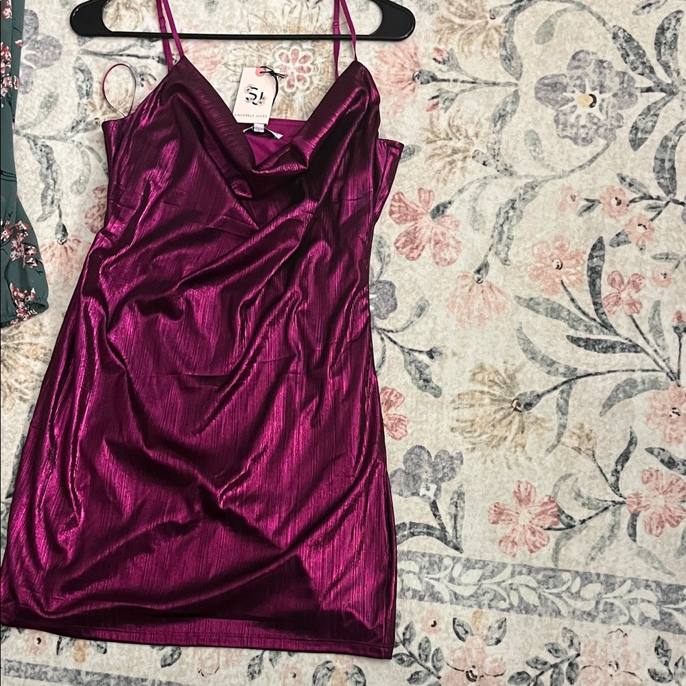 Satin Magenta Slip Dress